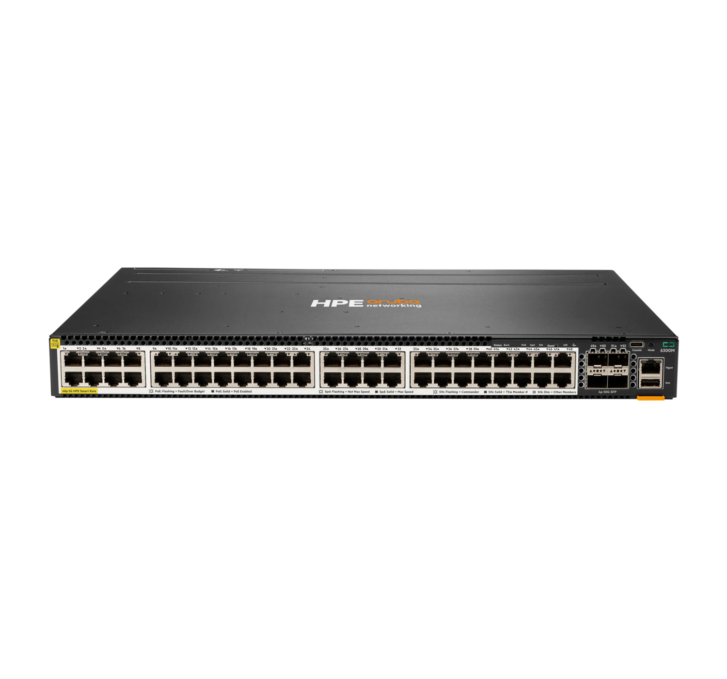 Aruba JL659A CX 6300M 48-port HPE Smart Rate 1/2.5/5GbE Class 6 PoE and 4-port SFP56 Switch