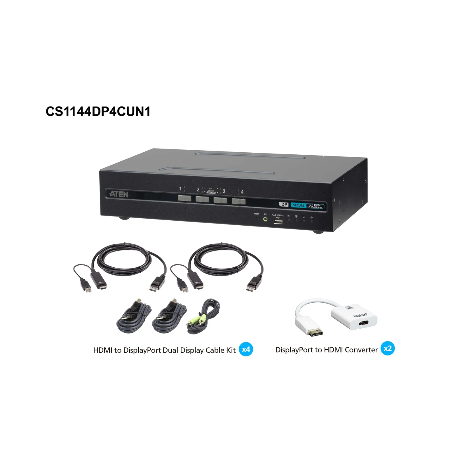 ATEN CS1144DP4CUN 4-Port USB DisplayPort/HDMI Dual Display Universal Secure KVM Switch Kit with CAC (PSD PP v4.0 Compliant) – TAA