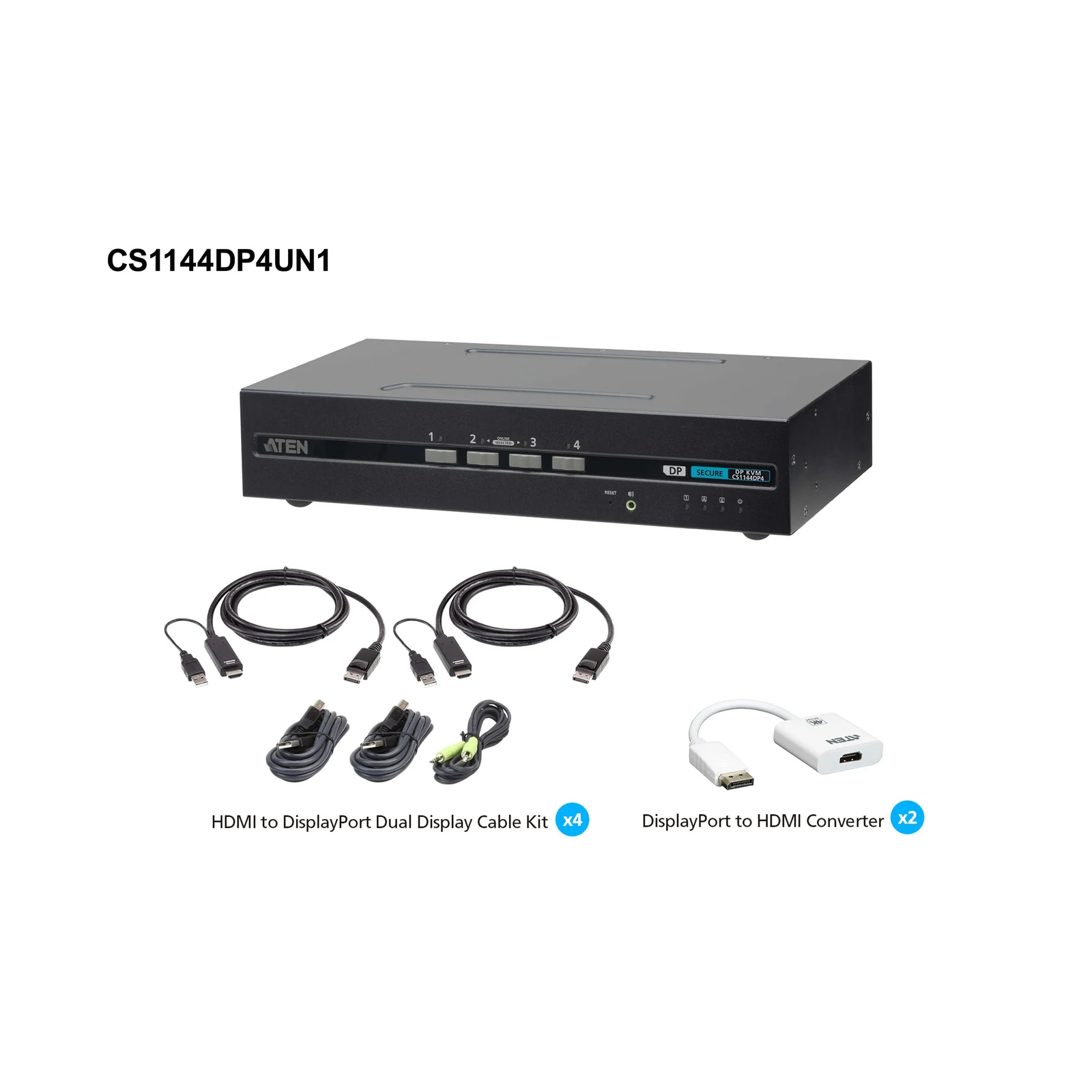 ATEN CS1144DP4UN 4-Port USB DisplayPort/HDMI Dual Display Universal Secure KVM Switch Kit (PSD PP v4.0 Compliant) – TAA