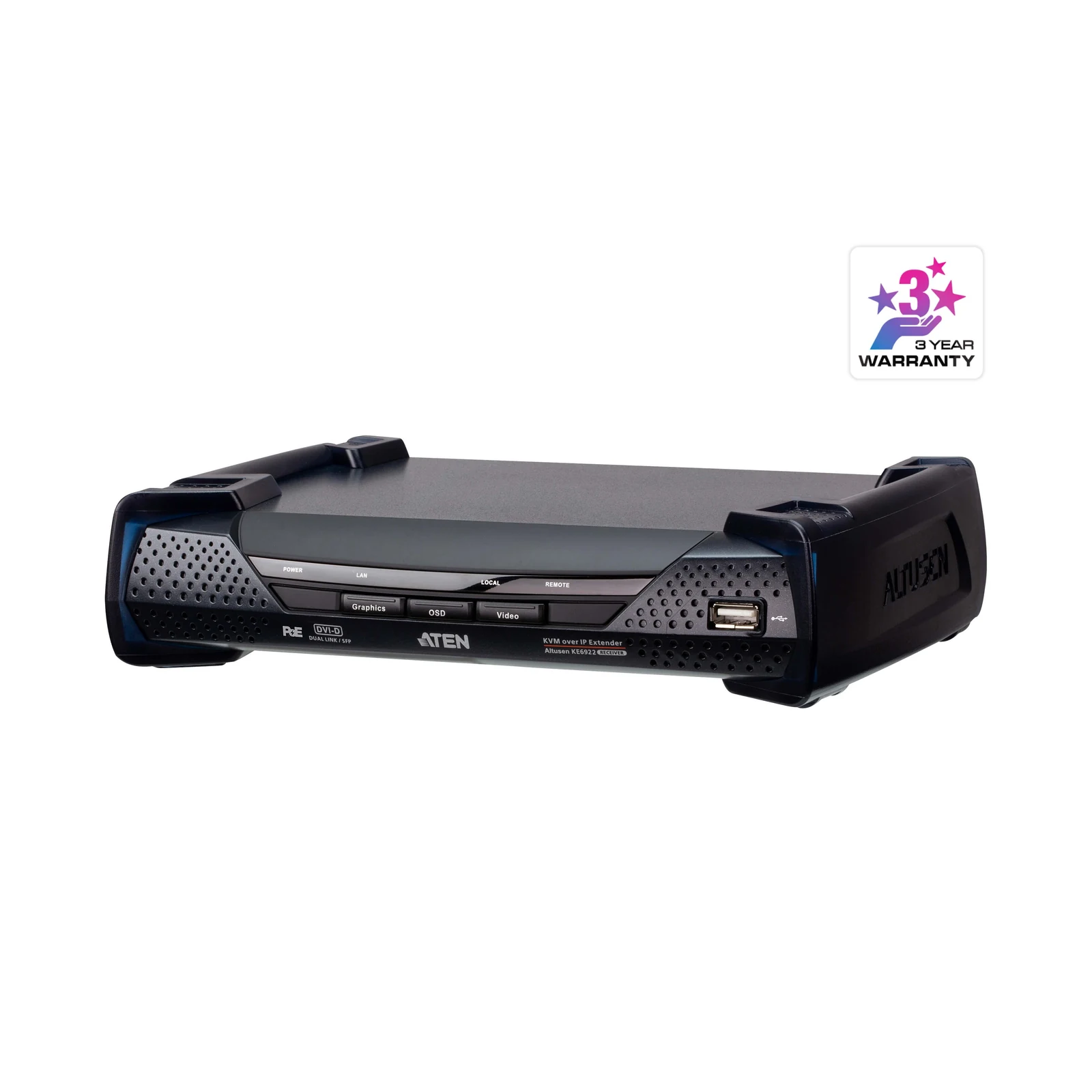 ATEN KE6922R 2K DVI-D Dual-Link KVM over IP Receiver with Dual SFP & PoE – TAA