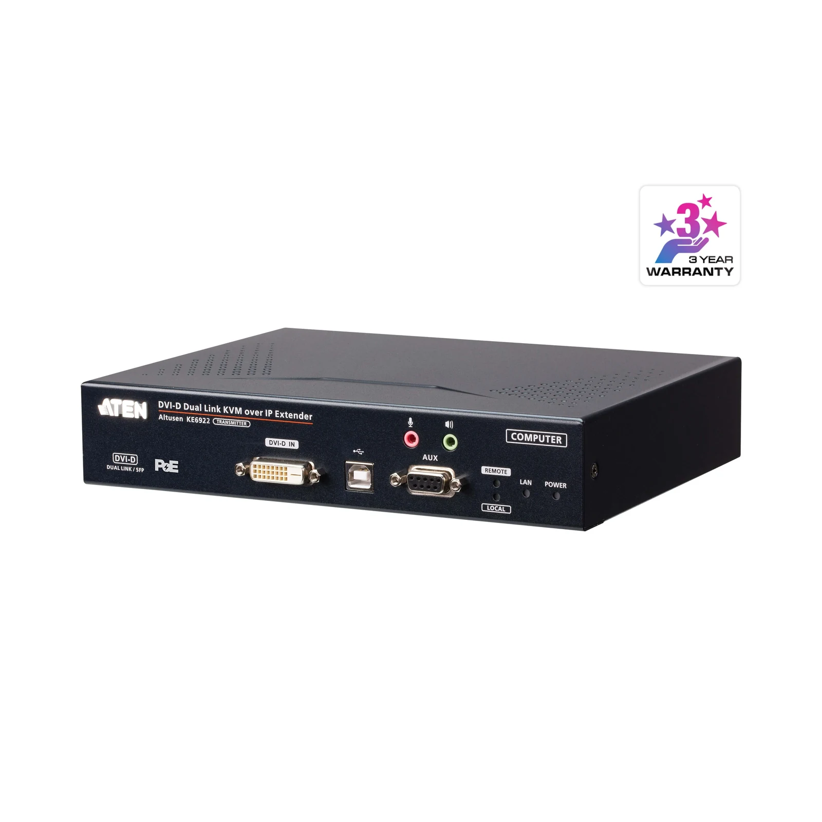 ATEN KE6922T 2K DVI-D Dual-Link KVM over IP Transmitter with Dual SFP & PoE – TAA