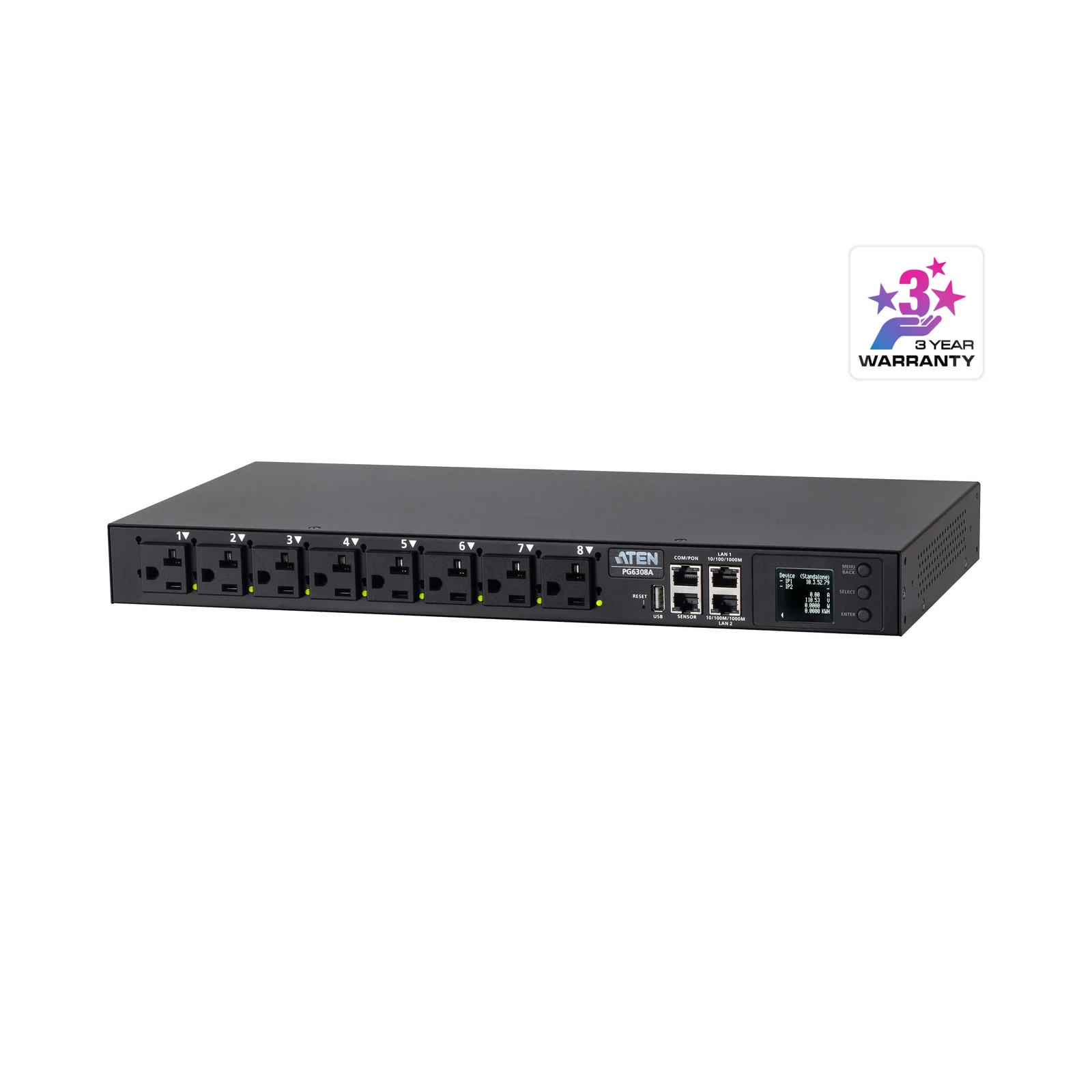 ATEN PG6308 30A/32A 8-Outlet 1U Switched eco PDU