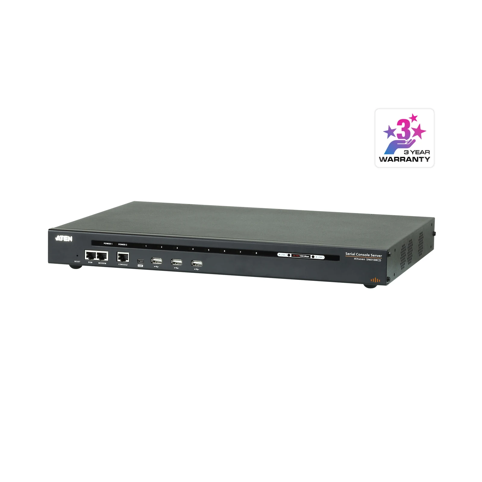 ATEN SN0108CO 8-Port Serial Console Server with Dual Power/LAN – TAA