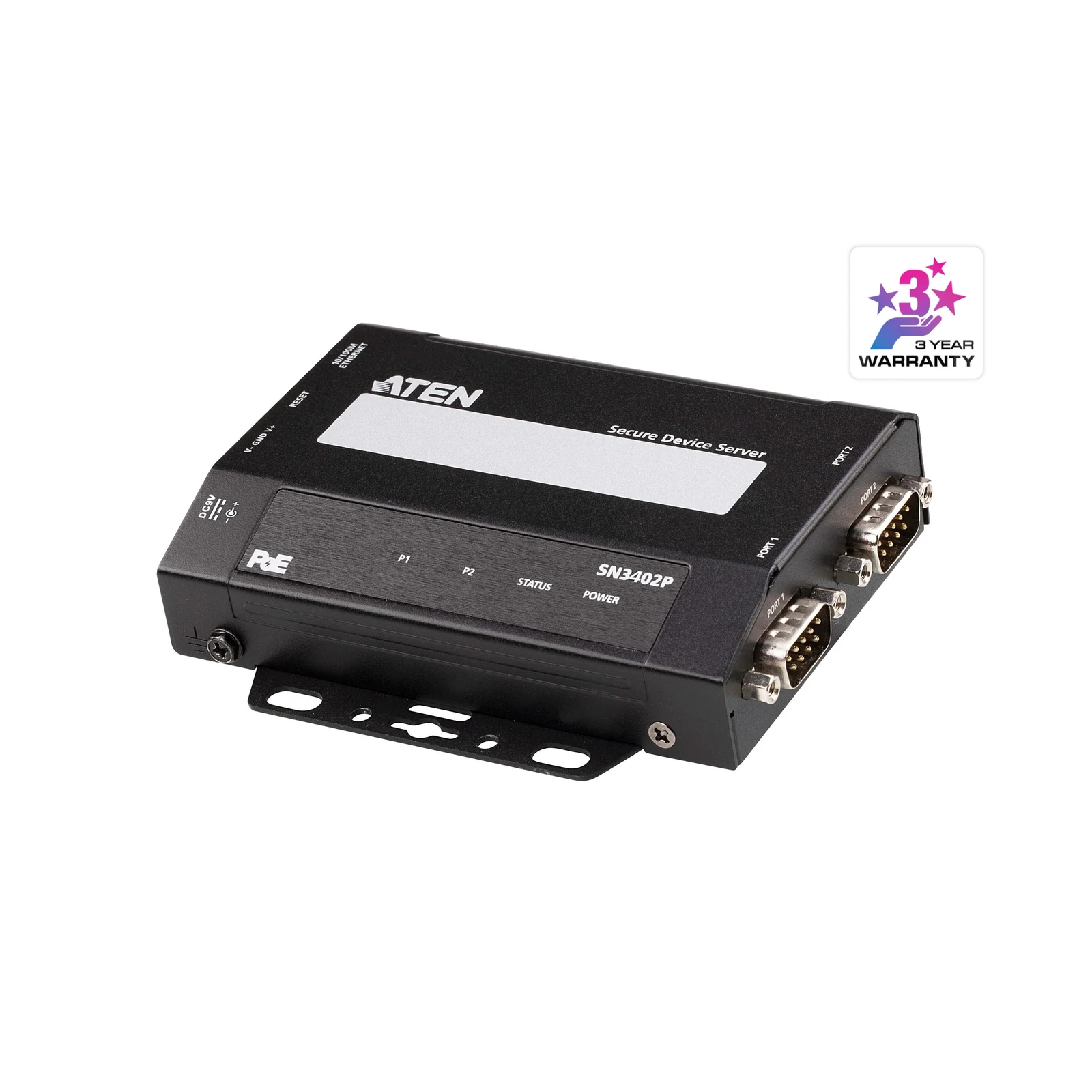 ATEN SN3402P 2-Port RS-232/422/485 Secure Serial Device Server with PoE