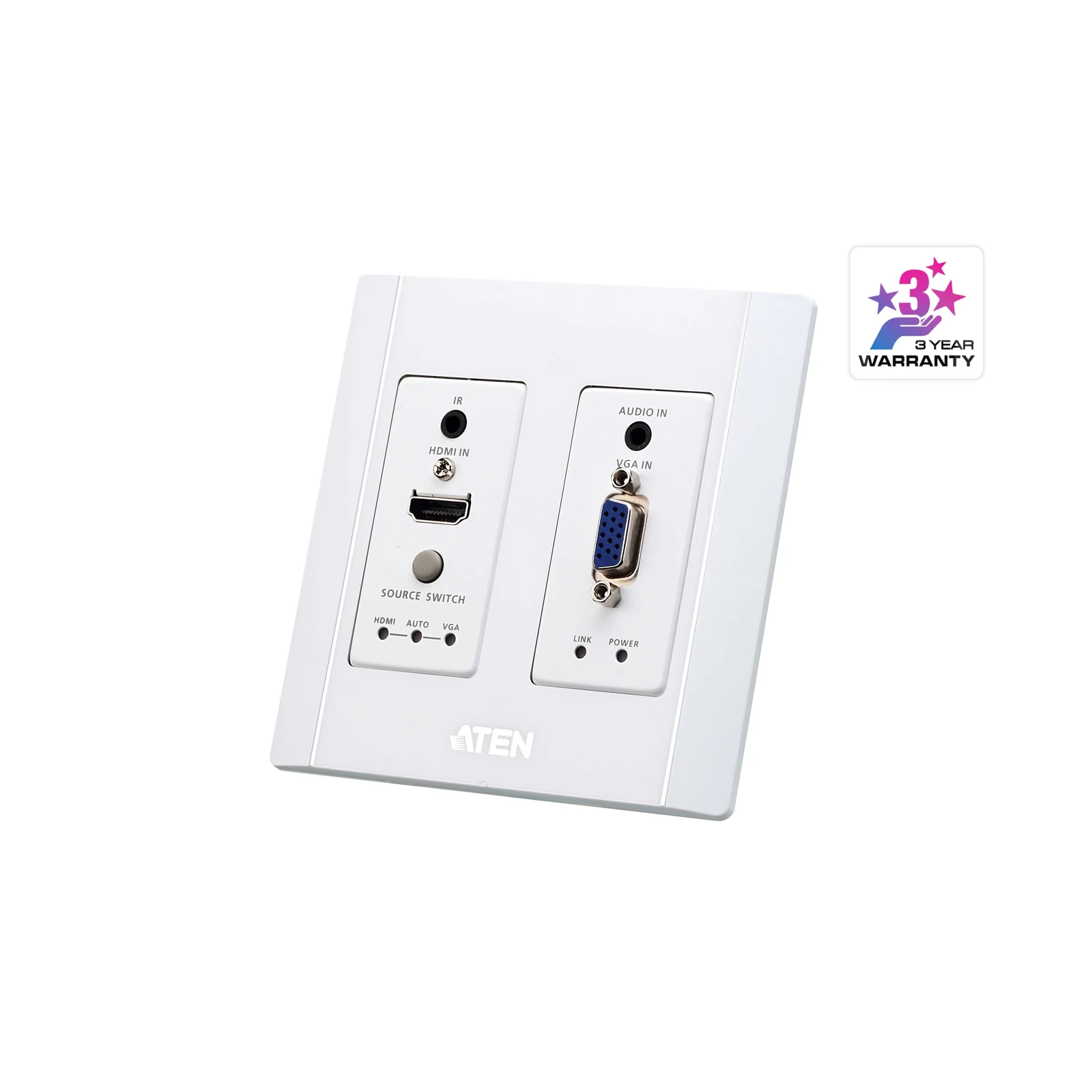ATEN VE2812AUST HDMI & VGA HDBaseT Transmitter with US Wall Plate / PoH (4K@100m) (HDBaseT Class A) (PoH PD)
