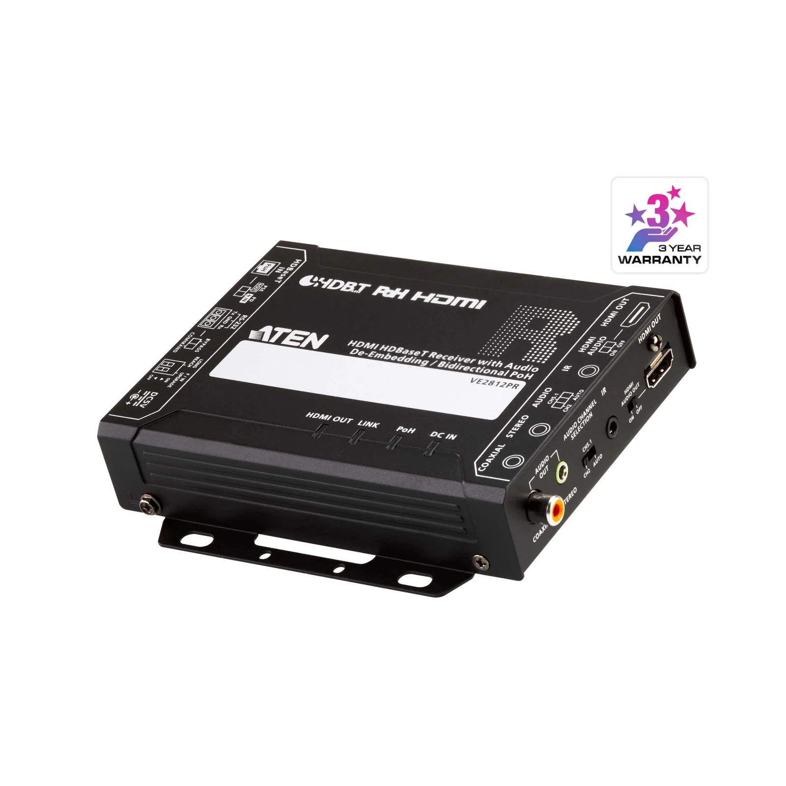 ATEN VE2812PR HDMI HDBaseT Receiver with Audio De-Embedding / Bi-directional PoH (4K@100m) (HDBaseT Class A) (PoH PSE & PD)