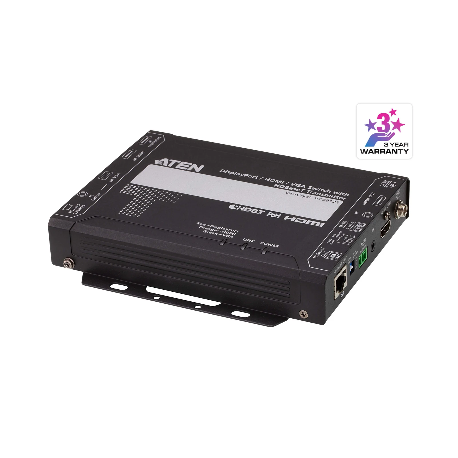 ATEN VE3912T DisplayPort / HDMI / VGA Switch with HDBaseT Transmitter (PoH PD) – TAA