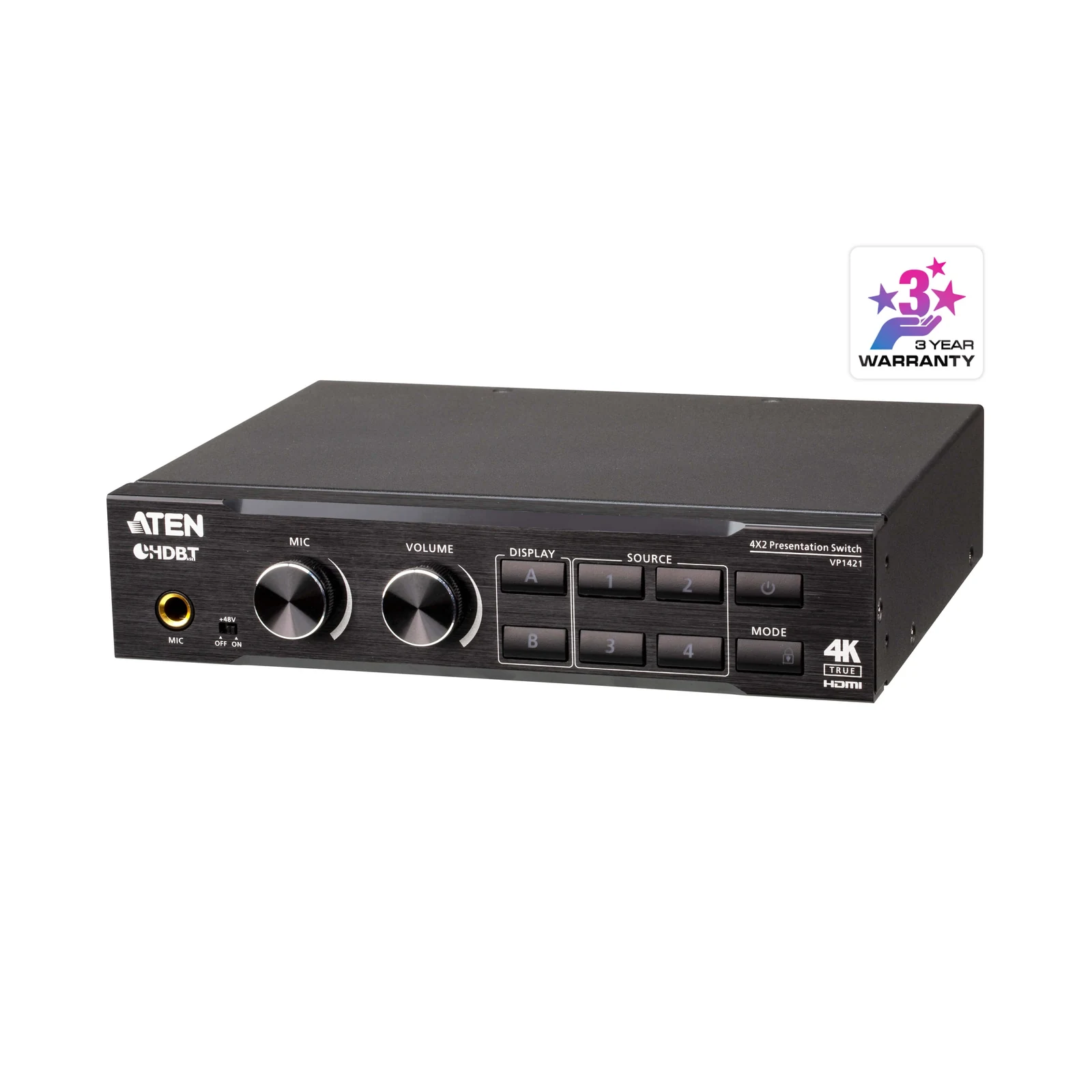 ATEN VP1421 4 x 2 True 4K Presentation Matrix Switch with Scaling, DSP, and HDBaseT-Lite