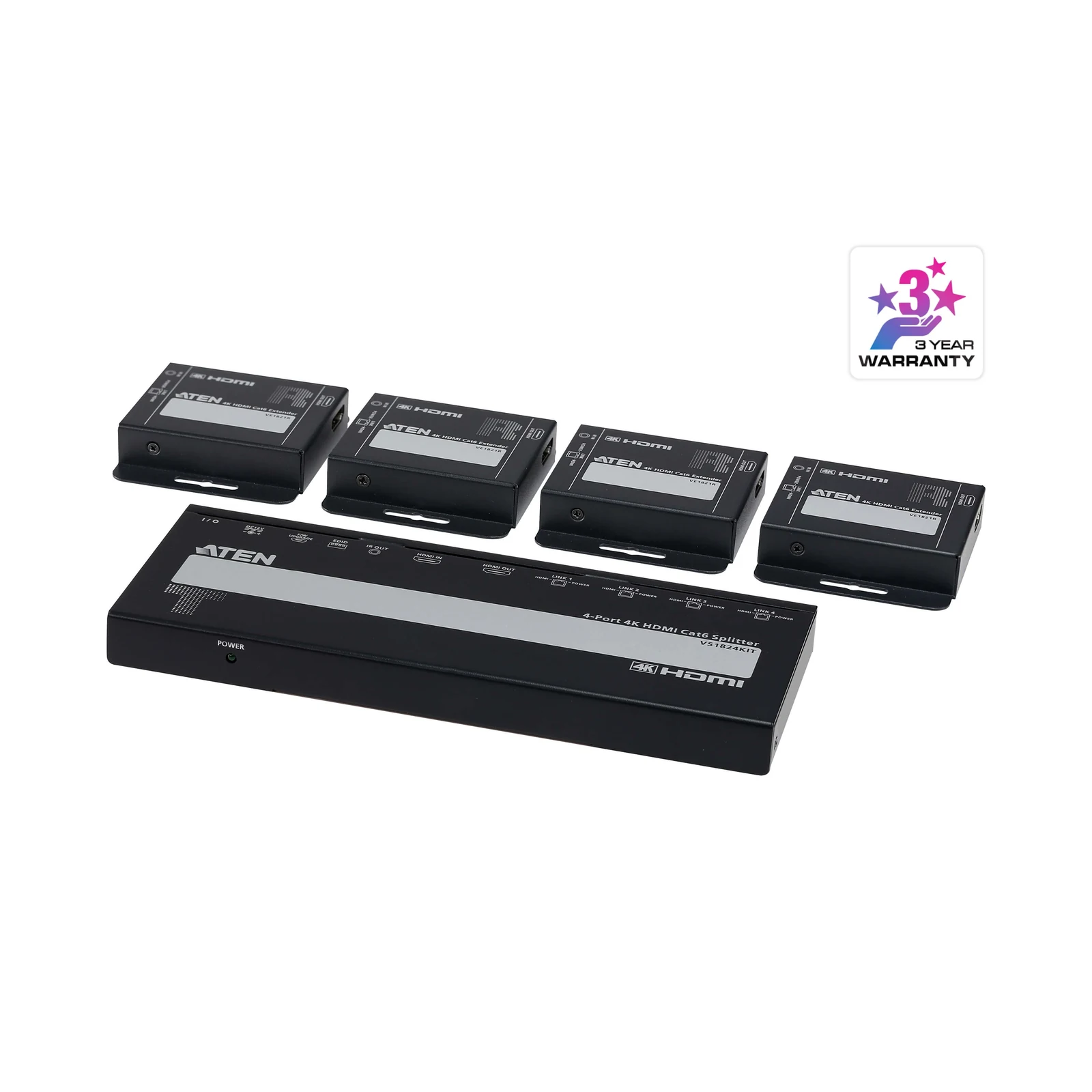 ATEN VS1824KIT 4-Port 4K HDMI Cat 6 Splitter with Receivers
